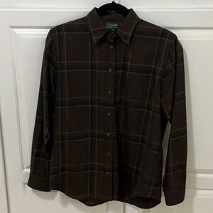Ralph Lauren Ladies Small Wool Dark Brown Plaid Shirt